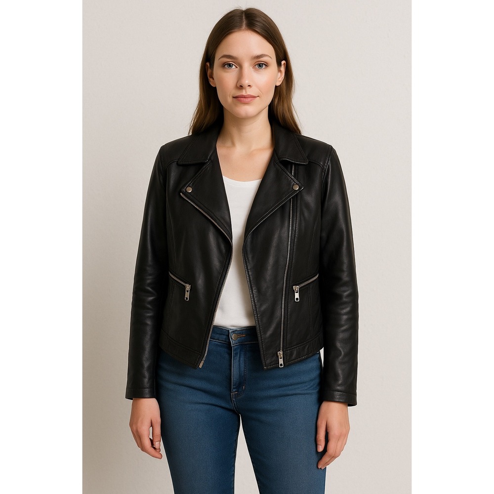 VTG Cache Large Y2K Black Faux Leather Moto Jacket Lightweight Full Zip (I182)